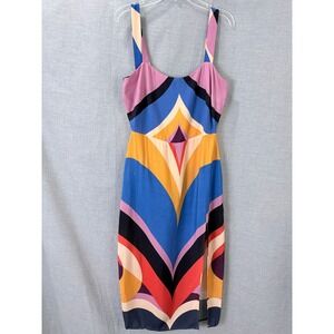 Farm Rio Graphic Heart Slip Midi Dress Colorblock Multicolor XS